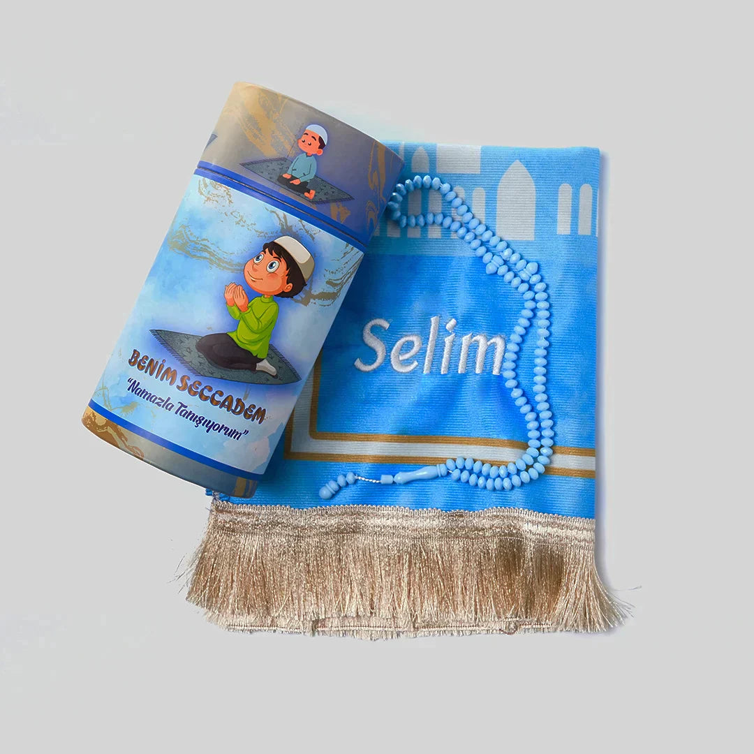 İsimli Silindir Kutu Çocuk Namaz Seti (Erkek)