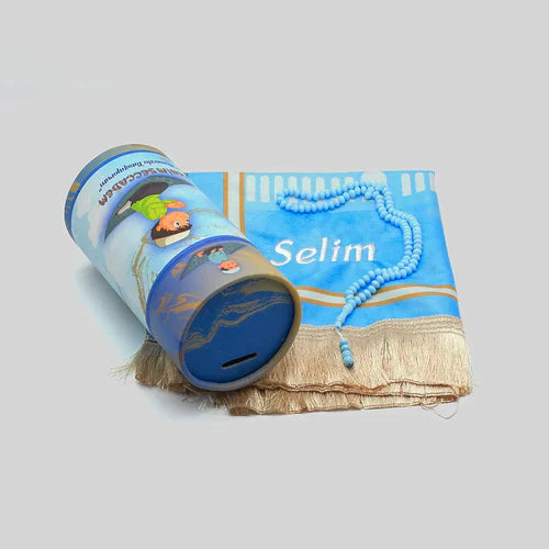 İsimli Silindir Kutu Çocuk Namaz Seti (Erkek)
