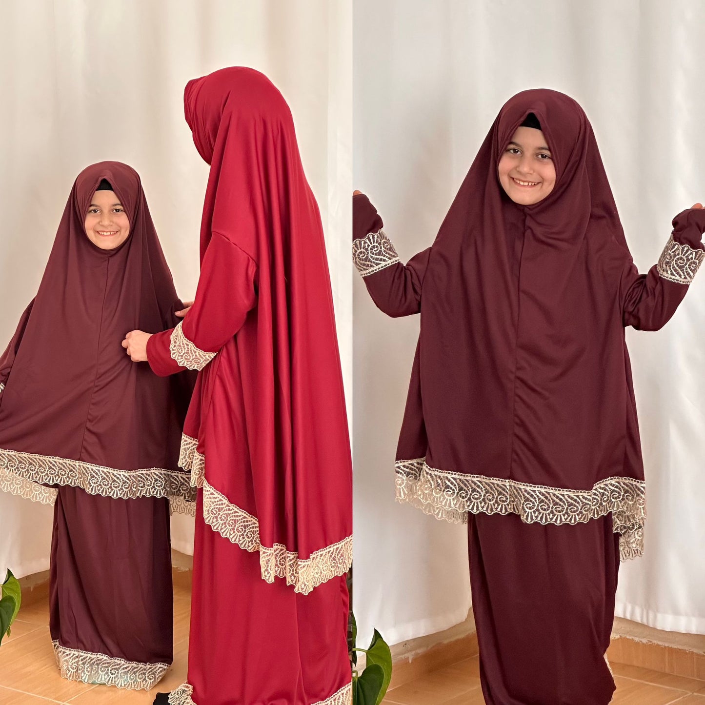2'li (Anne - Kız) Namaz Elbisesi, Bordo